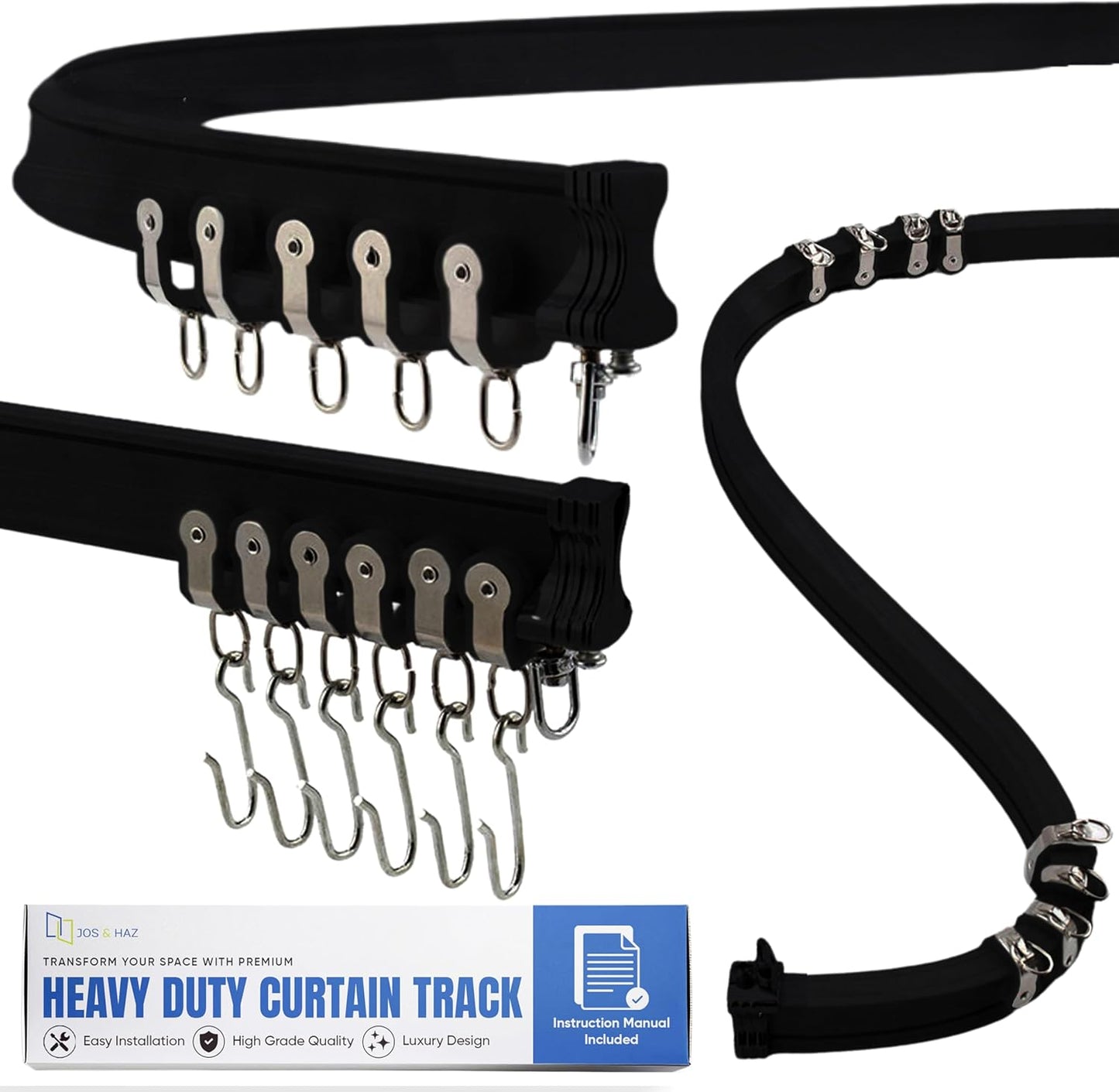 Aluminum Flexible Ceiling Curtain Track – 3ft-6.6ft / 2m Bendable Wall/Ceiling Mount Rail, Smooth Glide System for Bay Windows, RVs, Room Dividers, Showers – Easy Install & Custom Fit
