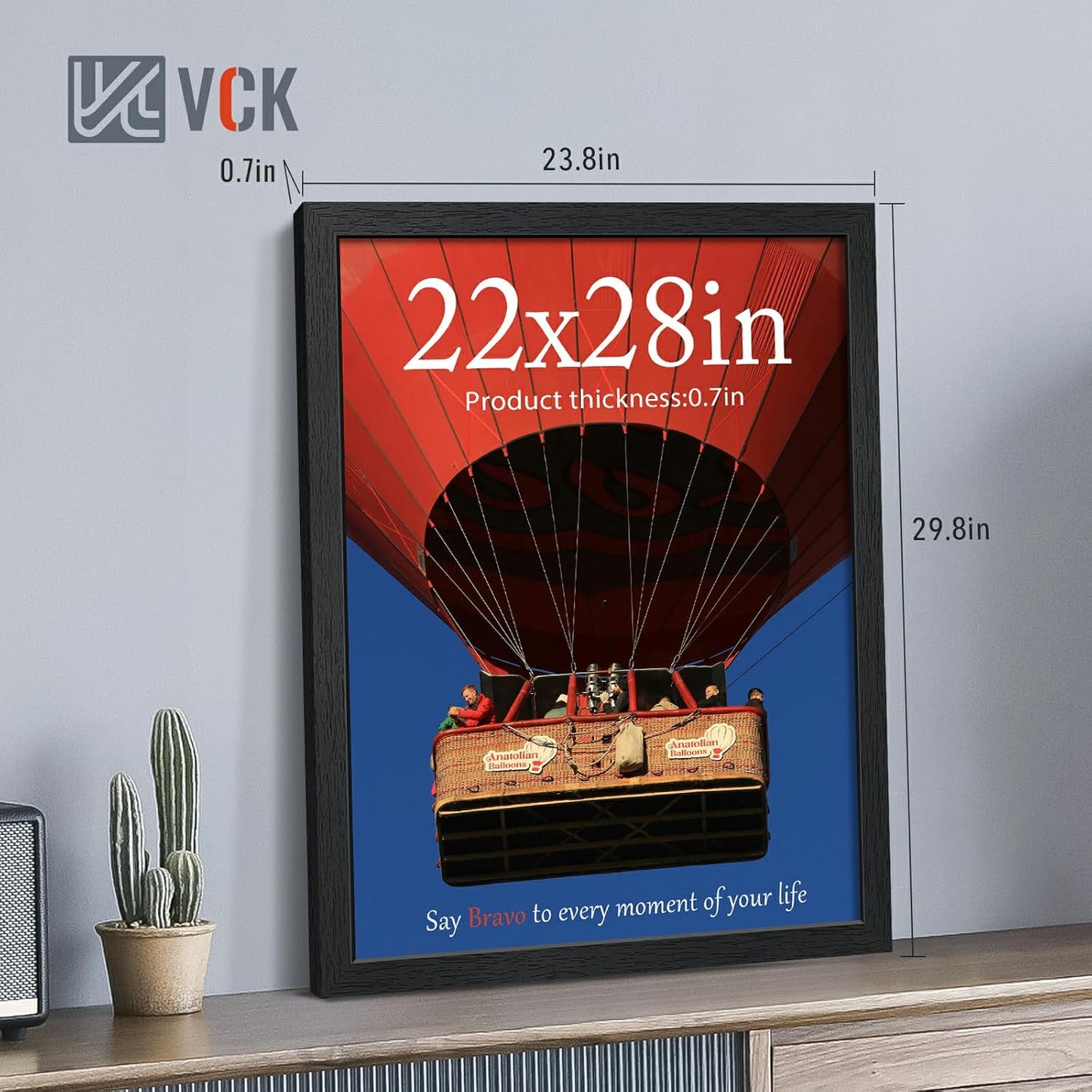 VCK 22x28 Picture Frames Black Set of 6, Wide Border Wood Poster Frame, Multi-Directional Display Family Photos, Office Prints, Studio/Gallery Art, Woodgrain Series, Wall Hanging