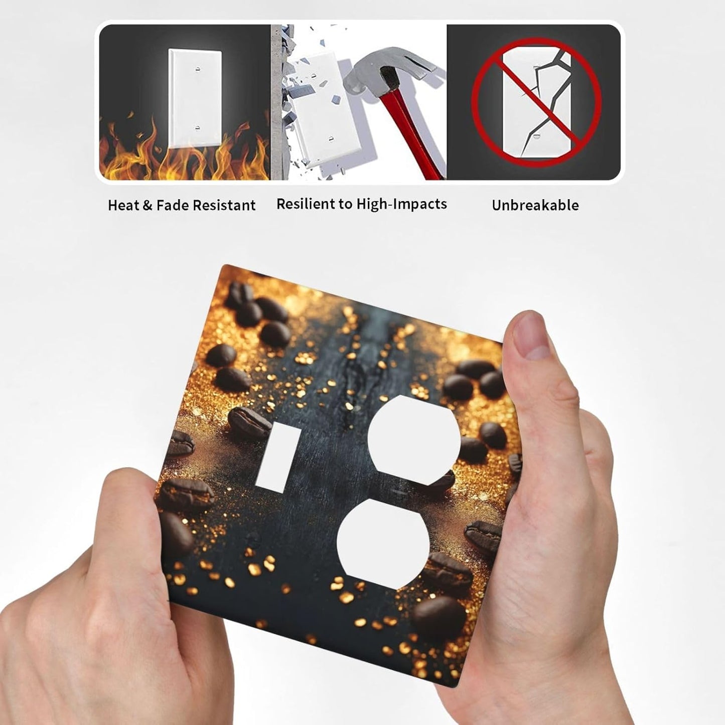 Decorative Outlet Covers Black Wood Board Gold Dust Coffee Beans 2 Gang Wall Plate Cover Single Toggle Duplex Combo Two Switch Light Switch Cover Plate Jumbo Face Plate