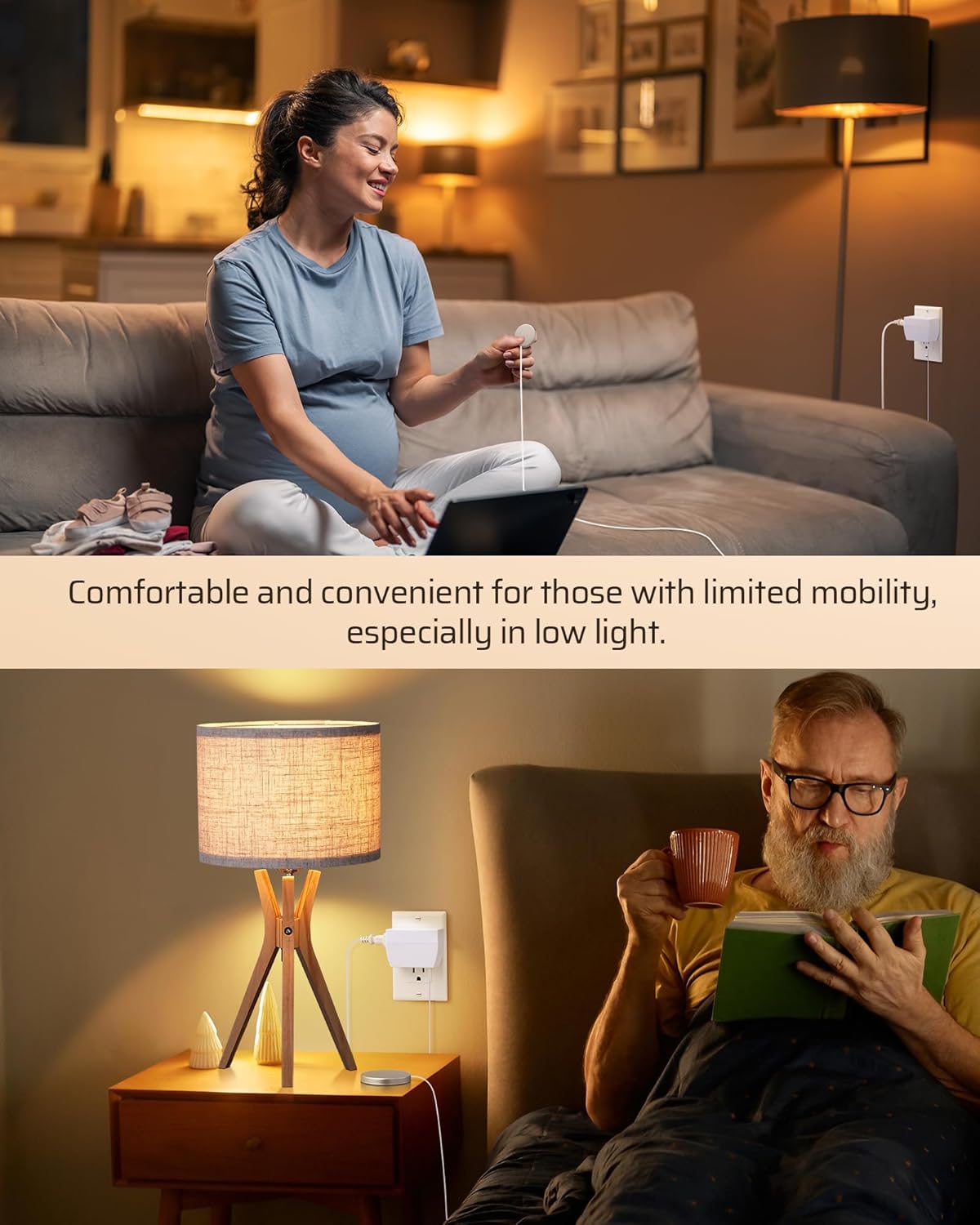 DEWENWILS 2 Pack Touch Dimmer Switch, Plug and Play Lamp Touch Control Pad, Touch Lamp Switch, Dimmable LED/CFL Lights, and Incandescent Bulbs, Dimmer Extension Cord, ETL Listed, White