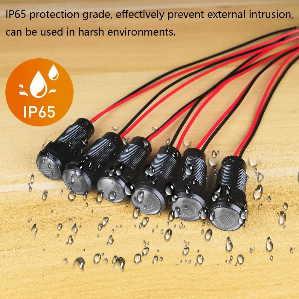 6pcs White LED Indicator Pilot Light AC/DC 12-24V Mounting Hole Size 10mm(Flame Retardant Plastic Shell)