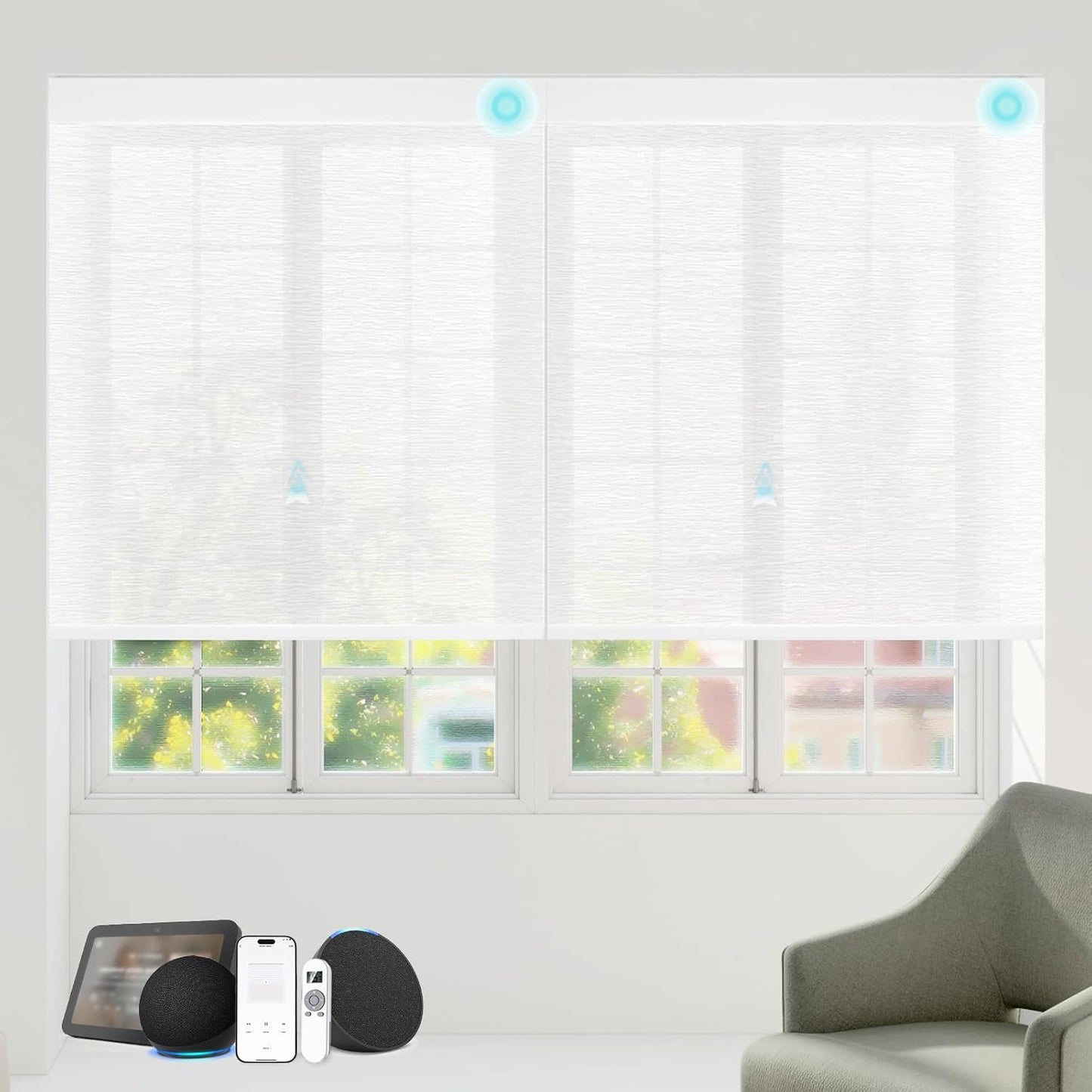 Motorized Blinds with Remote Custom Size Blackout Smart Roller Shades Compatible with Alexa Google, Electric Blinds for Windows