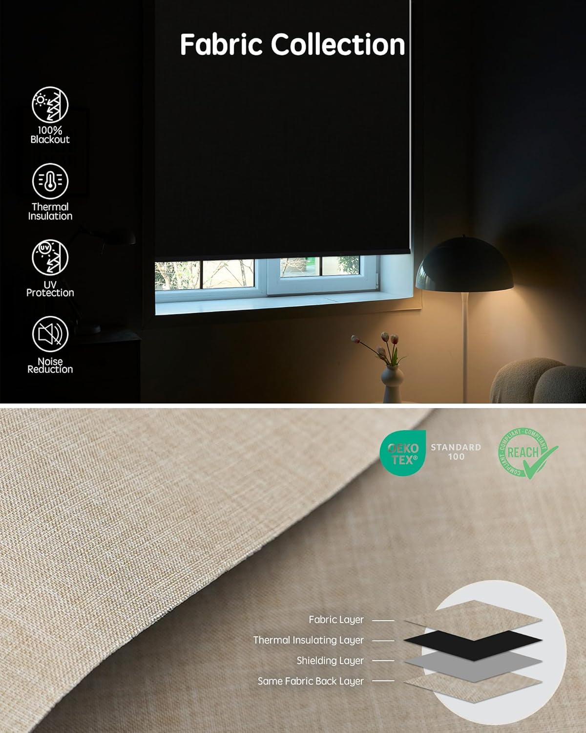 Yoolax Motorized Blinds with Remote, Blackout Smart Blinds for Windows Motorized Roller Shades, Automatic Window Shades Compatible with Alexa Custom Size (Blackout-Fabric Beige)