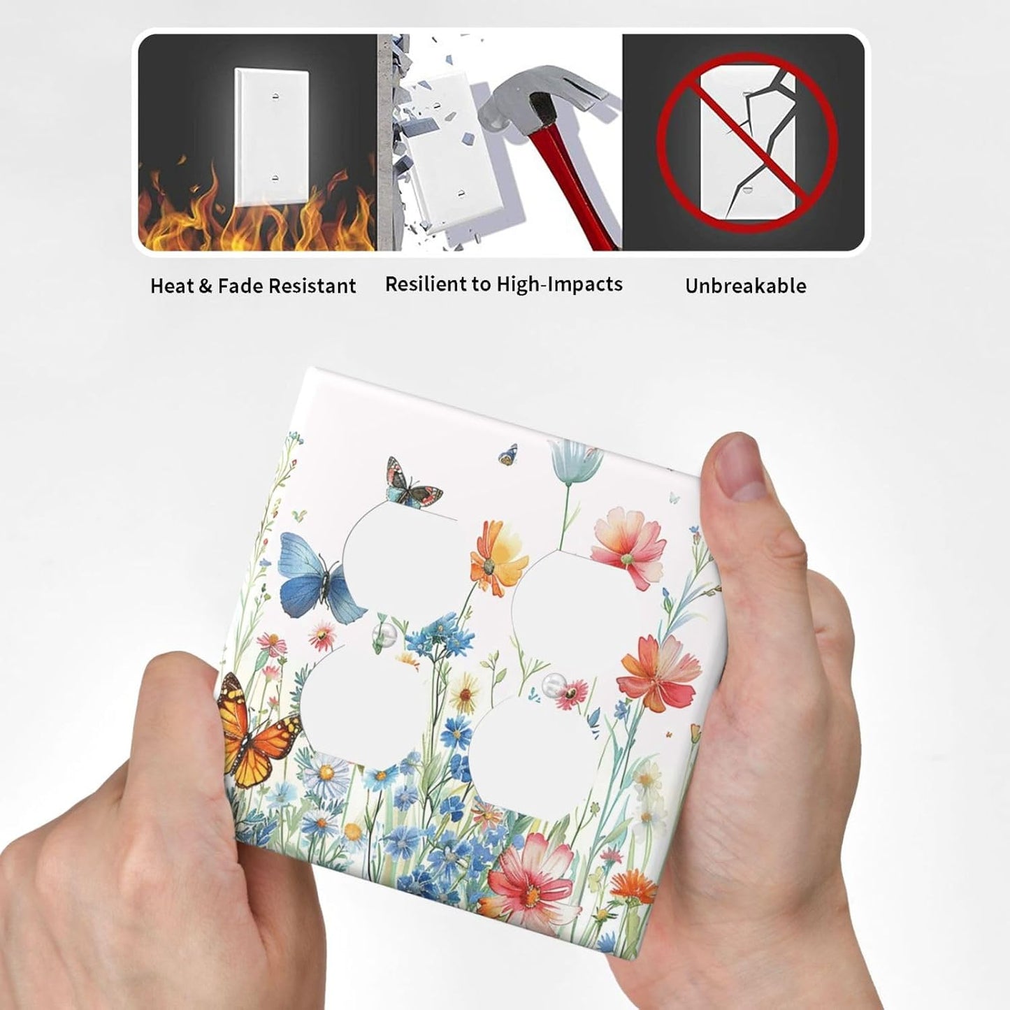 Decorative Outlet Covers Rustic Wildflower Blue Pink Floral Butterfly 2 Gang Light Switch Cover Plate Double Duplex Wall Plates for Electrical Outlets Switch Plate Covers for Home Decor