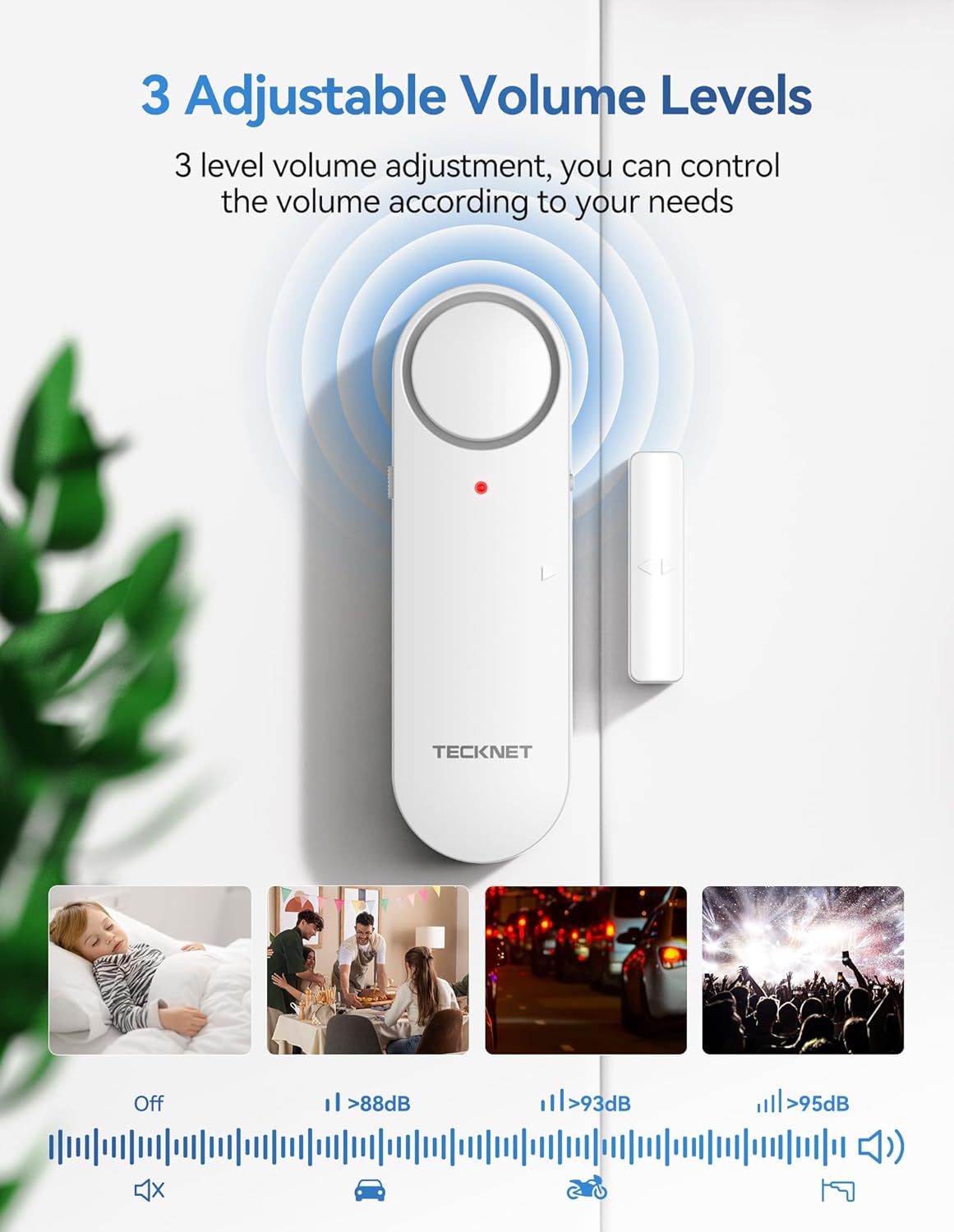 TECKNET Door Alarms When Opened, Window Door Alarm for Kids Safety, 2-in-1 Alarm & Chime, Door Sensor for Home Security, 3-Level Volume Control, Window Alarms for Garages, Apartment, 6Pcs