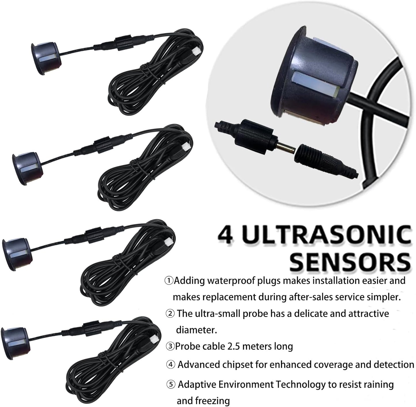 Parking Sensor Kit Backup Sensor Kit Reverse Sensor for Car 18 Color Options for Probes Adjustable Alarm Volume Professional Sensore de Reversa para Carro Safe Driving Assistant（Matte Black）