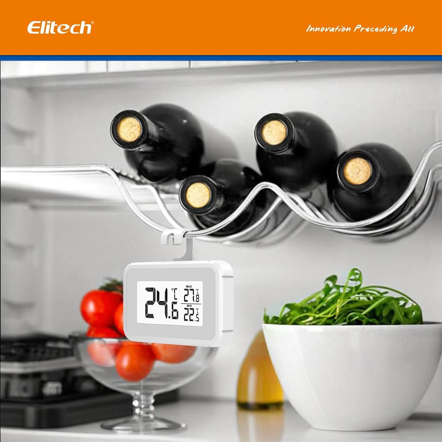 Elitech 3Pack Fridge Thermometer Digital Freeze Refrigerator Thermometer Waterproof Large LCD Display Max/Min Record Function TM-2T