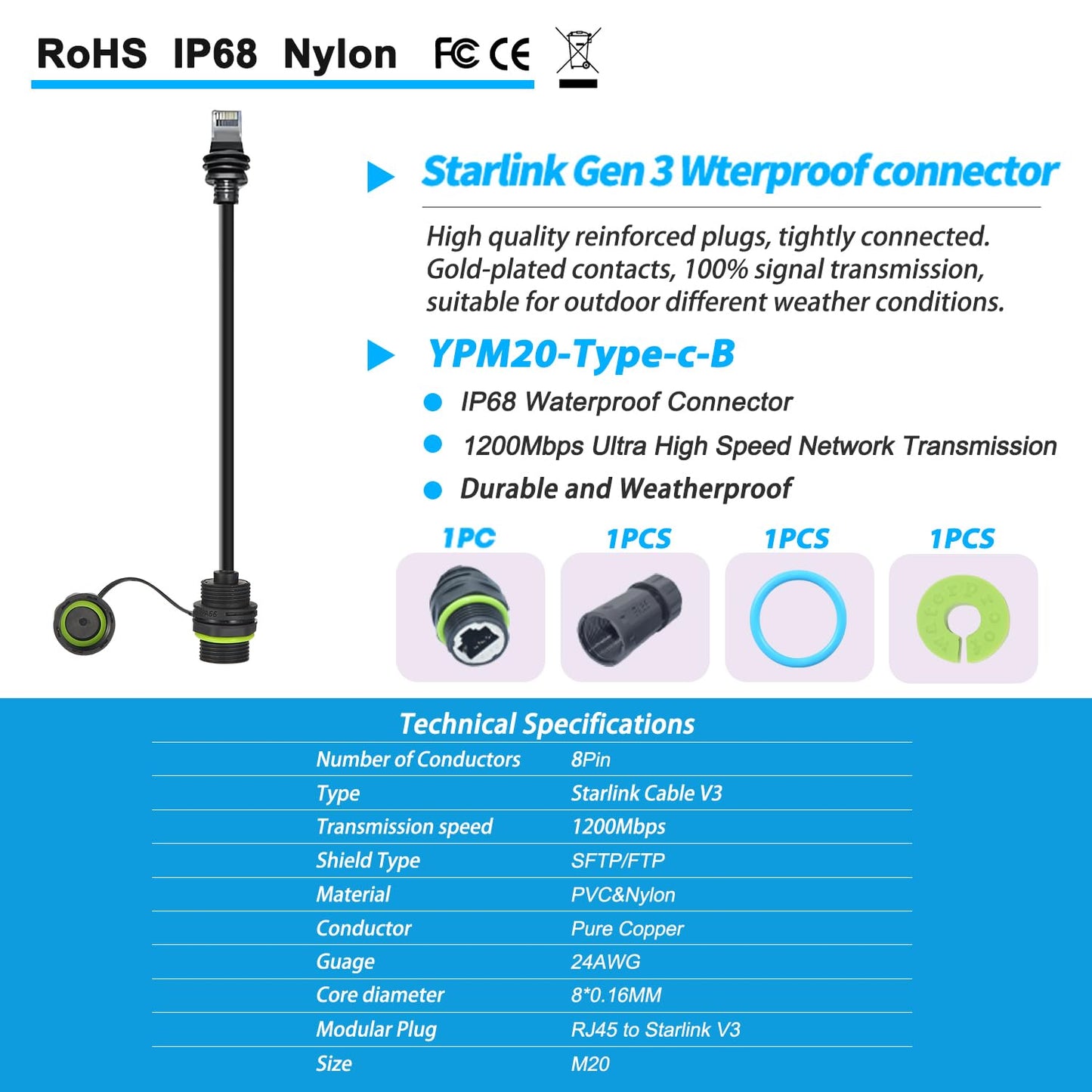 Waterproof Ethernet Adapter for Starlink Gen 3 and Starlink Mini, Starlink Gen 3 Cable Extension Adapter, Starlink Standard to RJ45 Coupler for Starlink V3/ Mini Dish and Router (5 PCS
