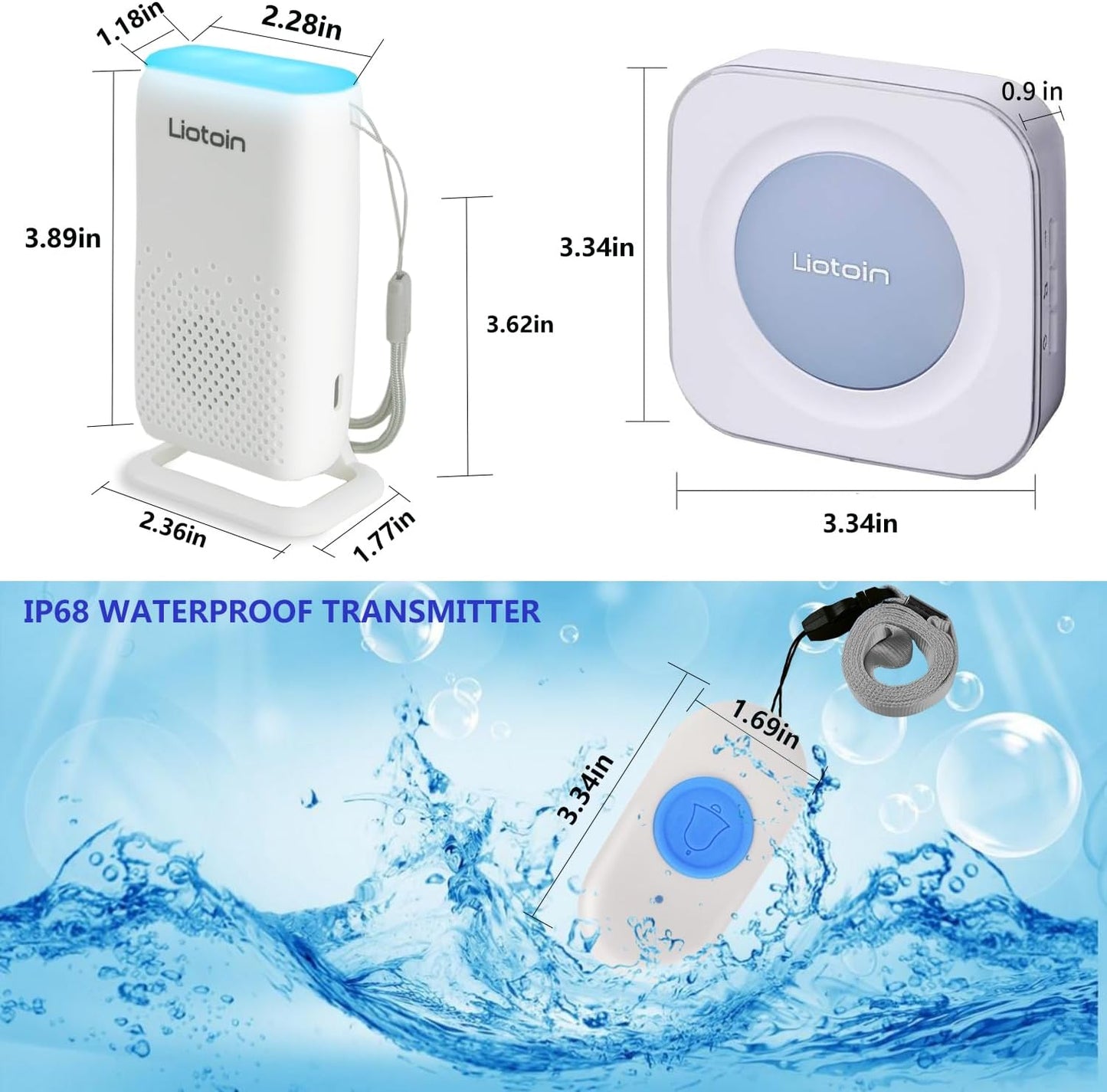 Caregiver Pager Wireless Alert System - Portable Bell for Home/Elderly/Patients/Seniors - 4 Waterproof Buttons, 1 Portable Receiver, 1 Plugin Receiver