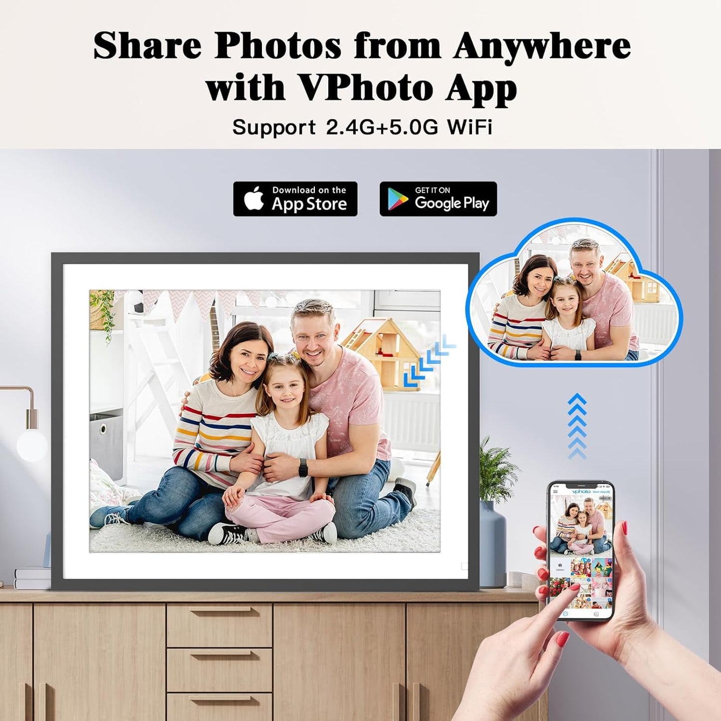 Large Digital Picture Frame 17” WiFi-Photo-Frame - 1280x960 IPS HD Touch Screen, 32GB Smart Picture Frame, Motion Sensor, Auto-Rotate, Wall-Mounted, Share Photos Videos via App, Gifts for Mom Dad