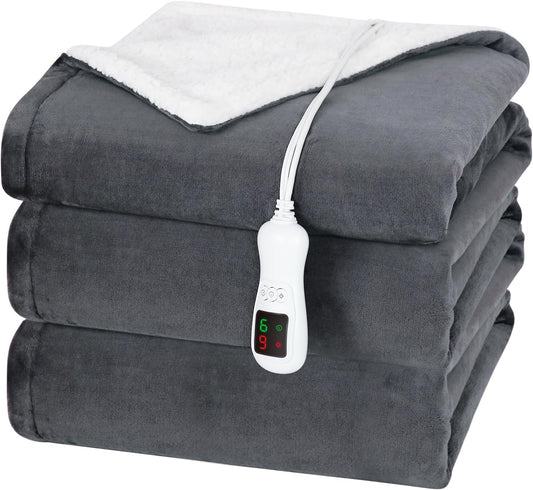 Electric Heated Blanket Twin Size, Washable Blanket Warmer for Home for Adults, Fast Heating Super Cozy Soft Flannel 62" x 84", 9 Heat Levels, 1-9H Auto-Off, ETL Certified, Slate Gray
