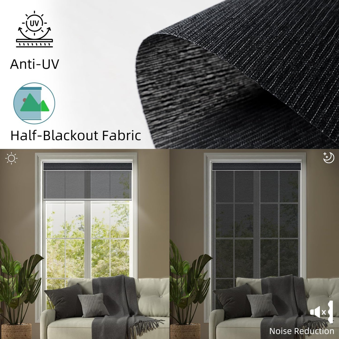 SmartWings Motorized Light Filtering Roller Shades 60% Blackout Custom Size, Rechargeable Battery, Works with Matter/Apple HomeKit, Alexa, Thread/Zigbee, Remote Optional, 60% Twilight Obsidian
