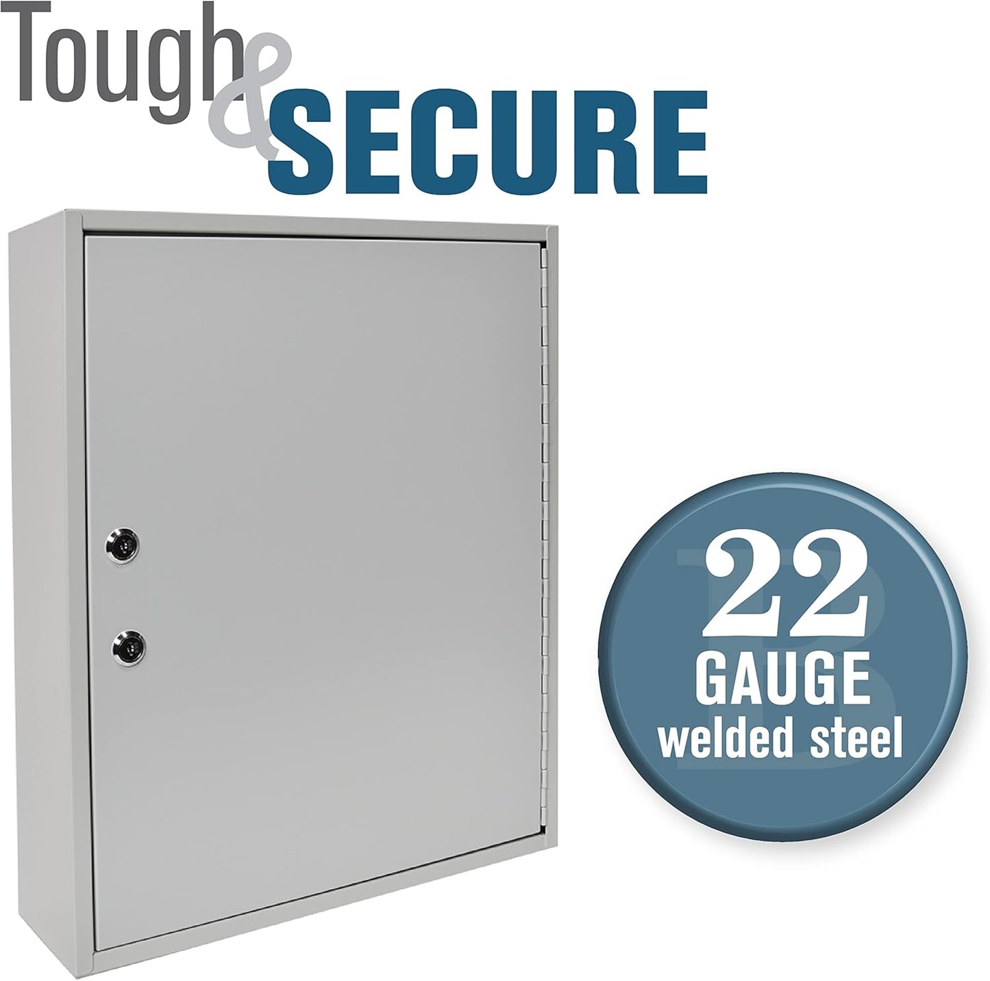 BankSupplies STEELMASTER 200 Key Cabinet - Dual Lock Control Key Box - Welded 22 Gauge Steel Construction - Scratch Resistant - Write-On Key Tags for Easy Identification