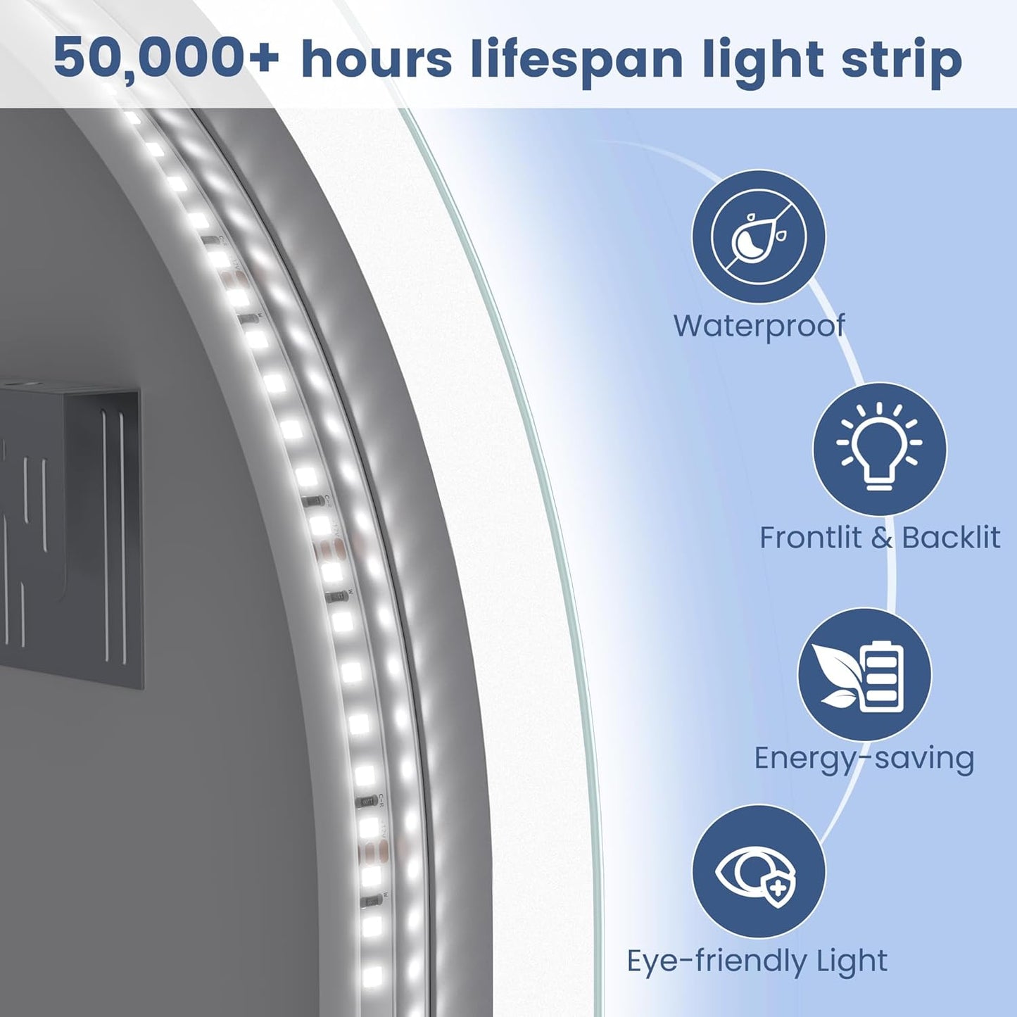 STARLEAD 24" LED-Bathroom-Mirror-with-Lights, Wall-Mounted with Bluetooth Speaker, Anti-Fog, 3 Color Temperature, Dimmable Brightness, Waterproof, Tempered Glass, Frontlit & Backlit, Round