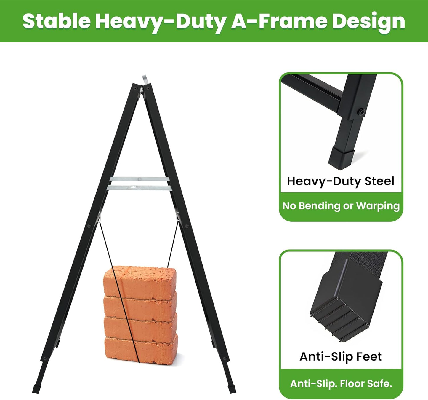 2 Pack A Frame Sign Holder 24x36 Inch, Double-Sided Folding Sandwich Board with Handle, Heavy Duty Metal Sidewalk Sign for Outdoor Business Advertising, Includes 4 Plastic Boards