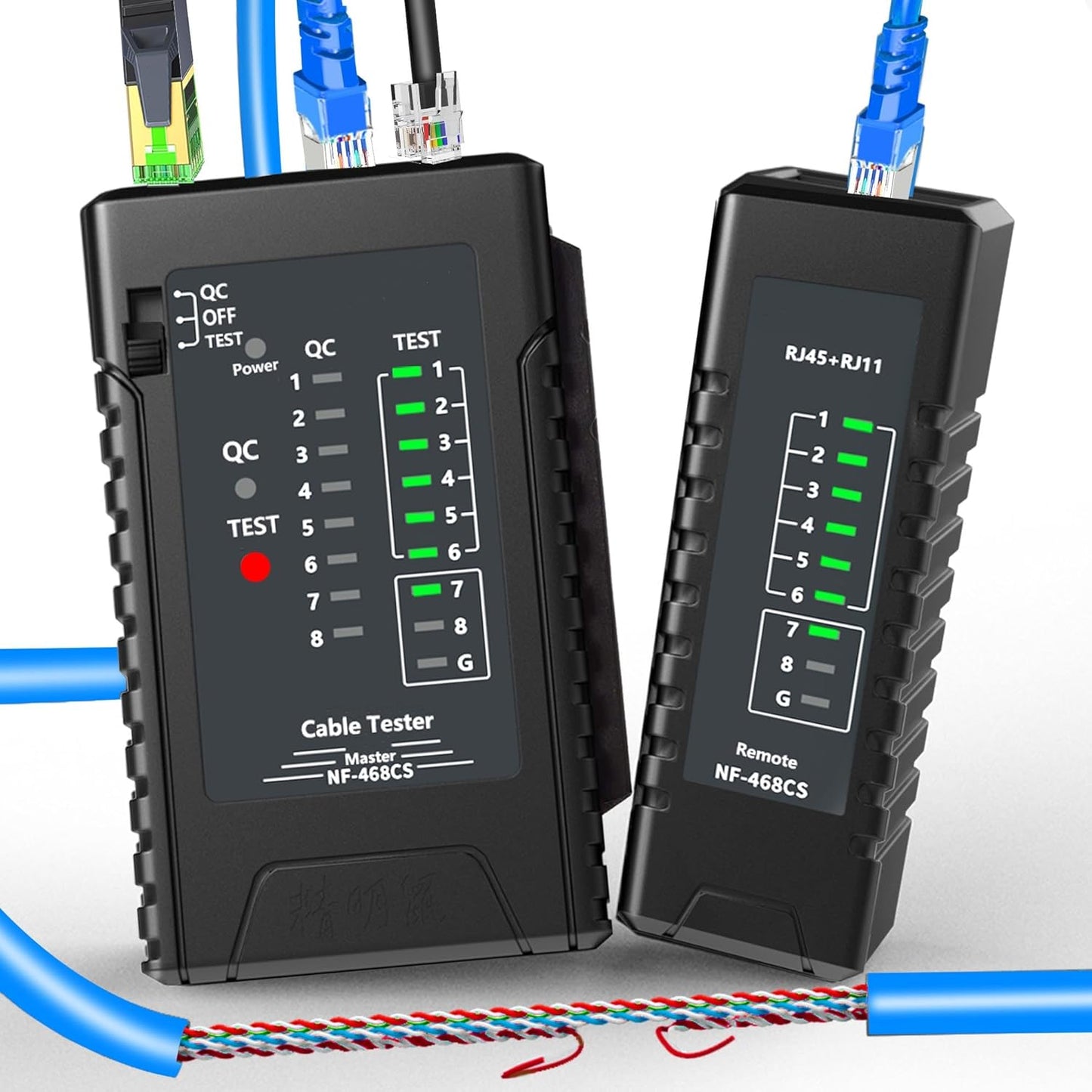NF-468CS Network Cable Tester - Ethernet Tester, Cable Mapper with Continuity Test, Suitable for RJ45/RJ11/RJ12/POE/CAT3/CAT5/CAT5E/CAT6/CAT6A, UTP/STP, LAN and Telephone Line Testing Tool