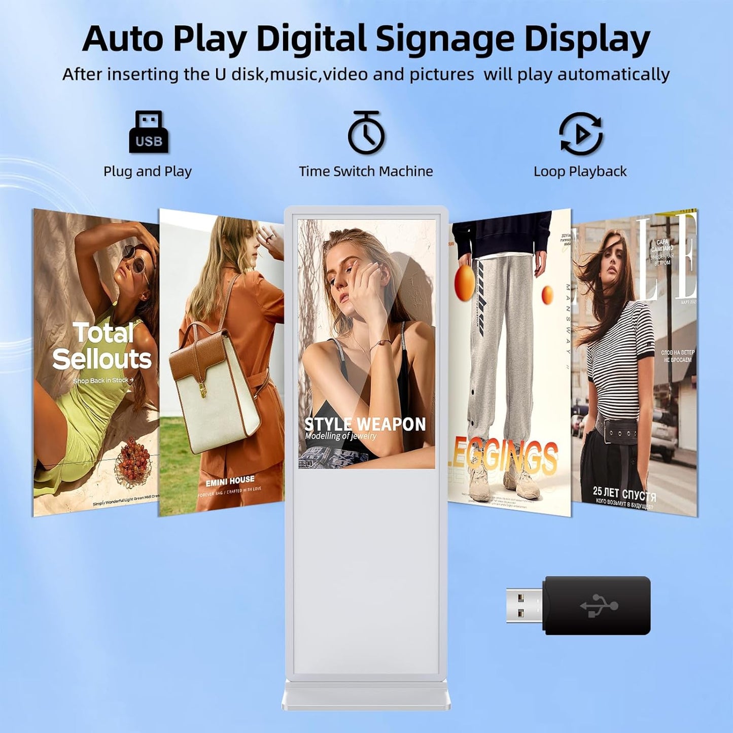 JIYANG 55 Inch 4K Digital Signage Display,Indoor Floor Standing Touchscreen Advertising Display Kiosk Android System,Commercial LCD Totem Support HDMI-in,Store Displays Screens and CMS System(White)