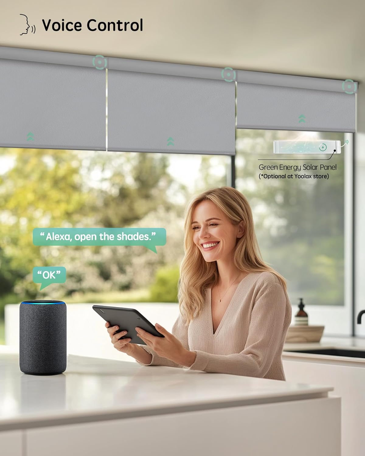 Yoolax Motorized Blinds with Remote, Waterproof Smart Blinds for Windows Blackout Automatic Shades Work with Alexa Remote Control Roller Window Shades with Valance, Custom Size (Vinyl-Light Grey)