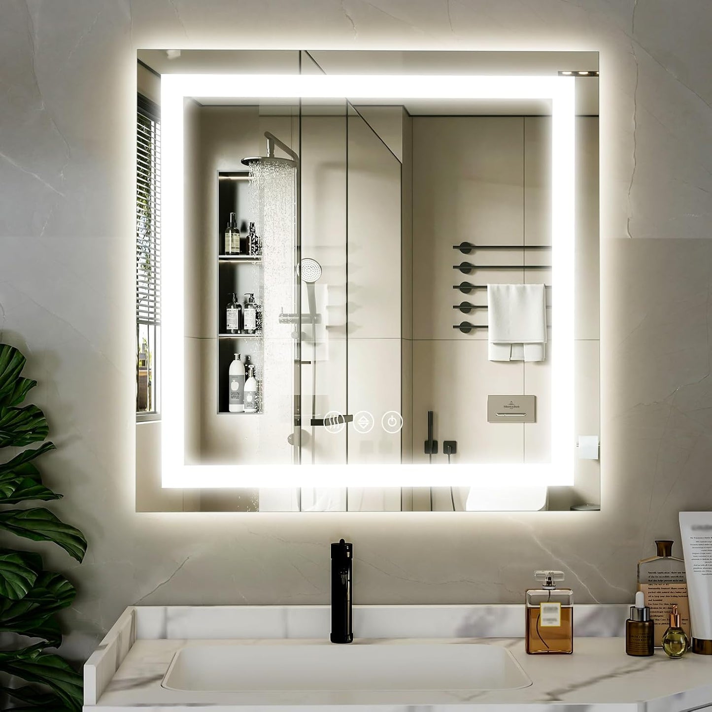 36x36 Inch Smart LED Bathroom Mirror - Anti-Fog Vanity Mirror with Touch Sensor, 3 Color Lighting & Dimmable Memory Function, Lighted Mirror, Modern Bathroom Wall Mirror