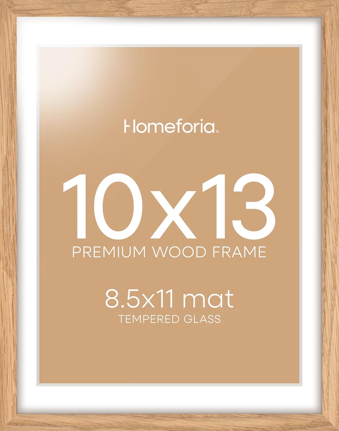 Homeforia 10x13 Picture Frame Wood, High End Natural Oak 10x13 Light Wooden Poster Frames with Mat 8.5x11, 10 x 13 Frame Matted to 8.5 x 11 Photo, 13x10 Thin Frames, Tempered Glass, Wall Kit, Set of 1