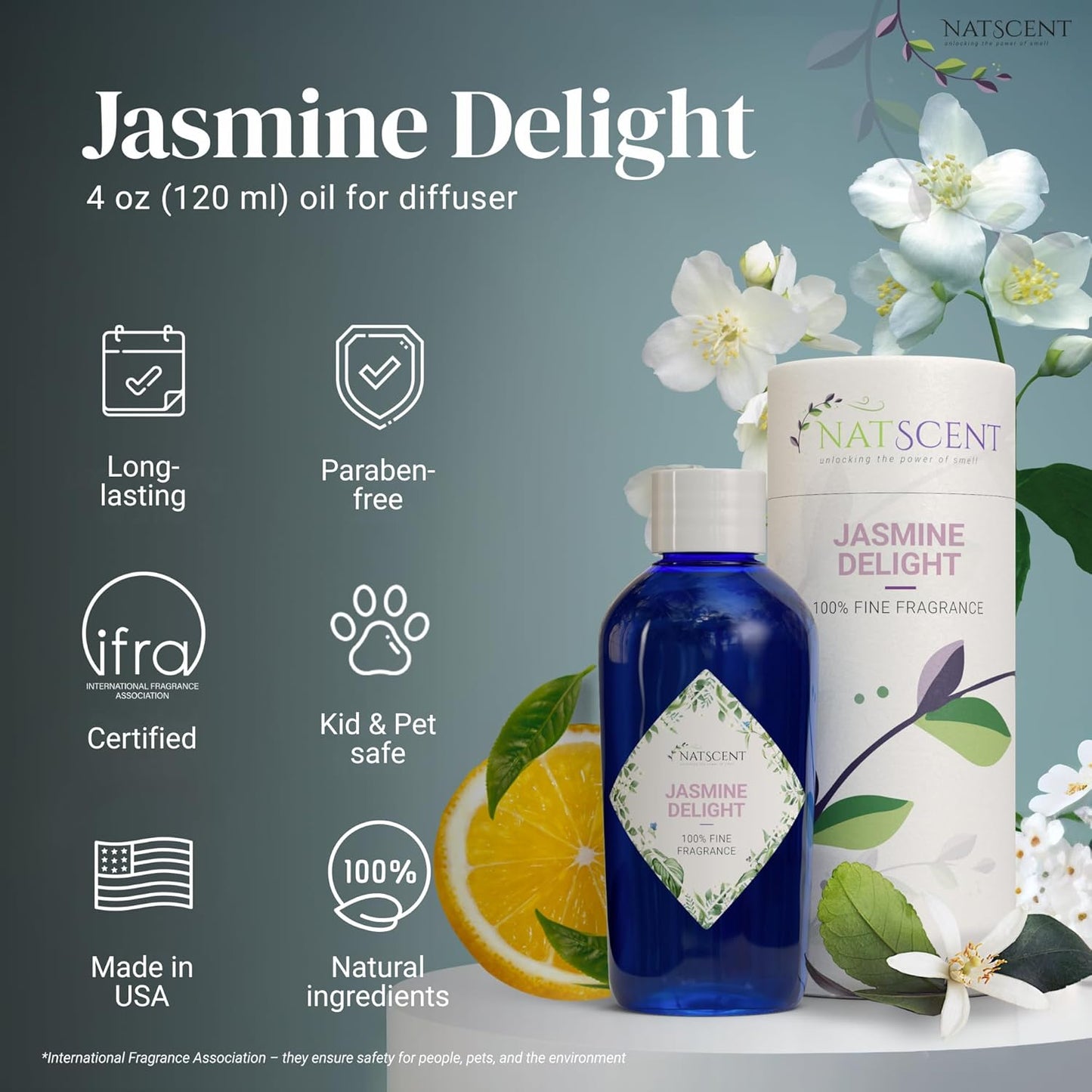 Jasmine Delight Essential Oils for Diffusers for Home, Nature-derived Jasmine Essential Oil, Long-Lasting & Family-Friendly Diffuser Oils Scents, IFRA Certified, Cold Air & Ultrasonic – 4oz