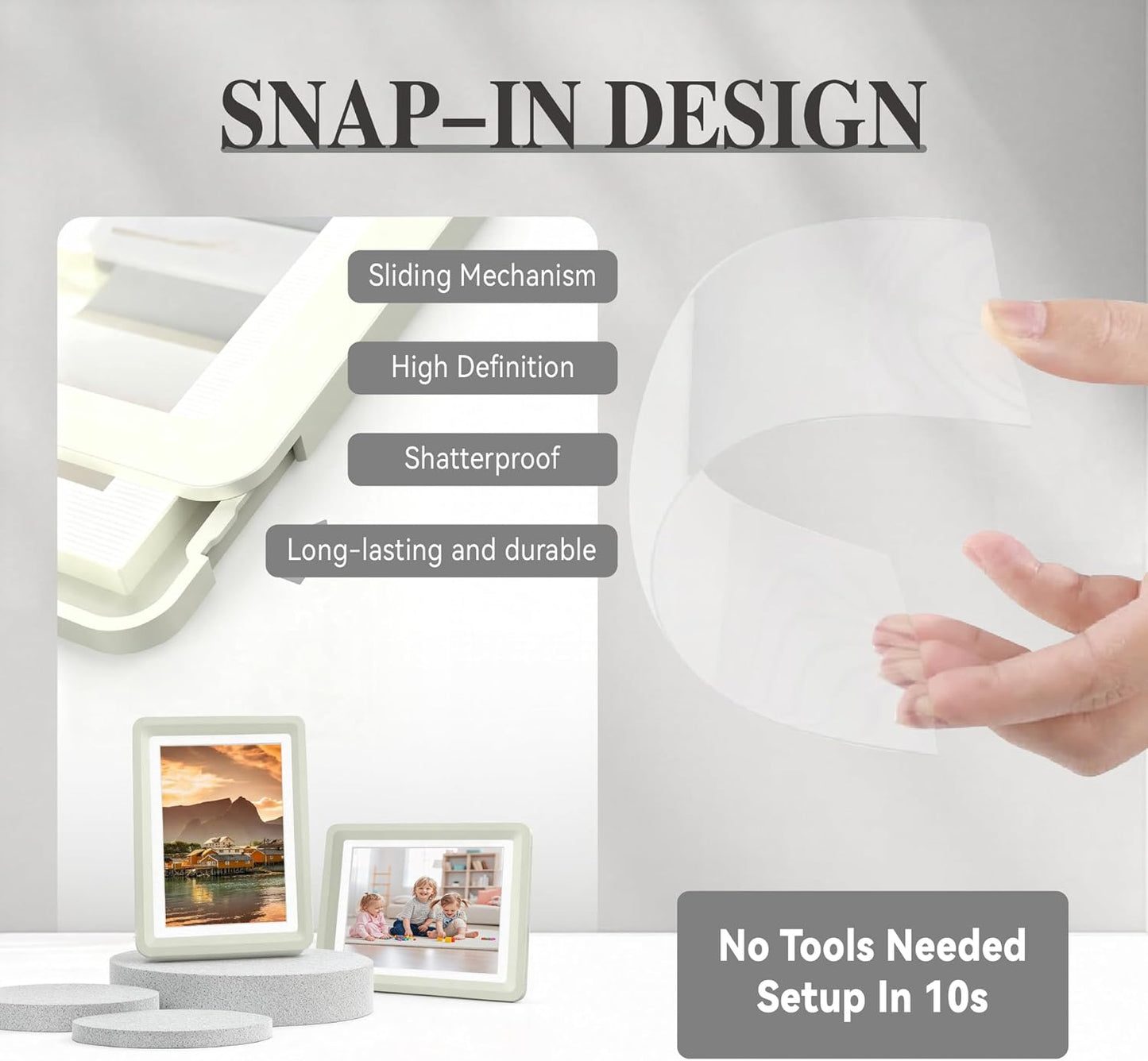 Light Gray 5x7 Picture Frame with Acrylic Front 2 Pack, ABS Frame for 5x7 or 4x7 Photos, Shatterproof UV-Resistant Tabletop Photo Frame, Vertical/Horizontal Display for Home Décor