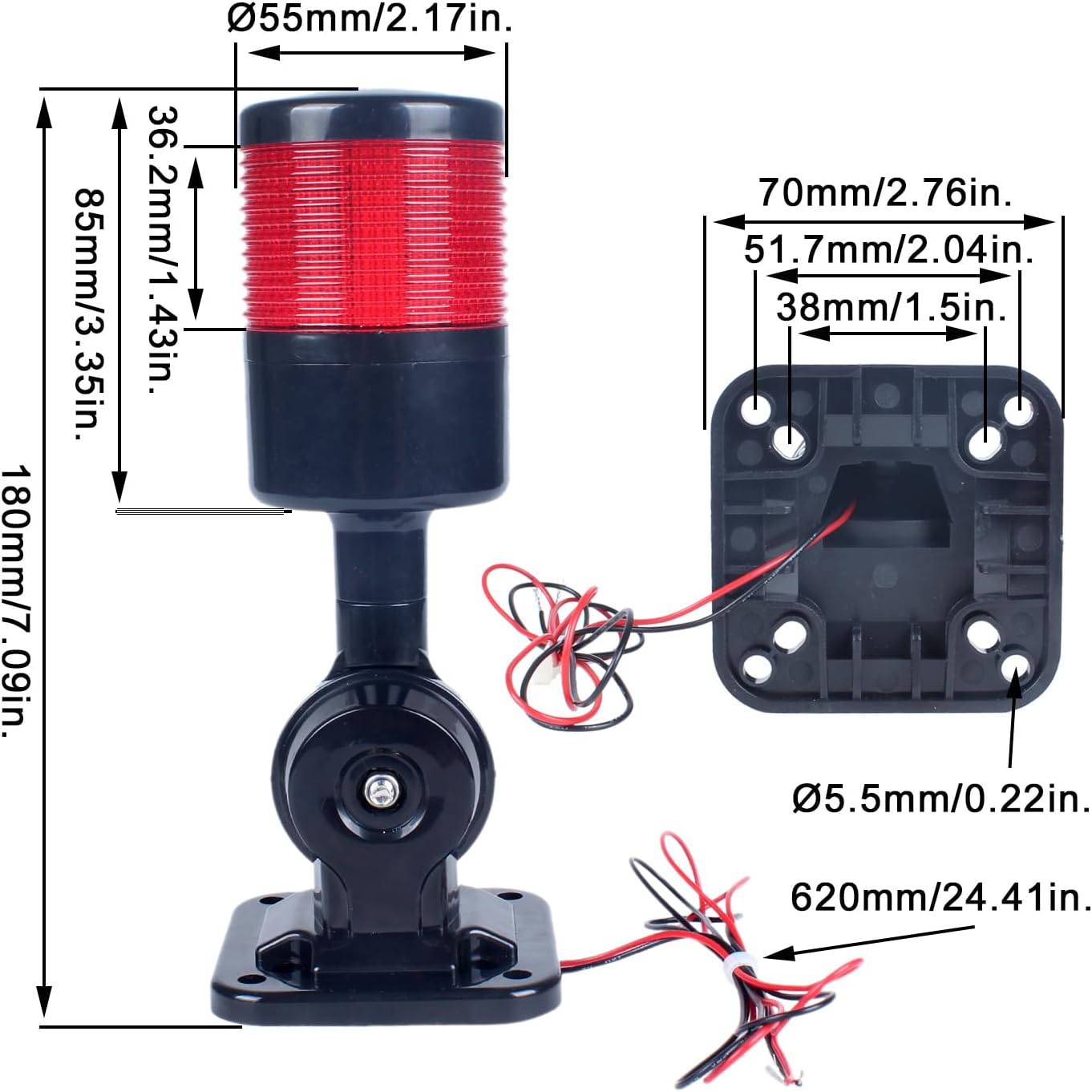 Led Signal Tower Stack Lights, Industrial Signal Warning Lights, Column Tower Lamp with Rotatable Base, Steady Flashing Switchable,12V 24V DC(1-Layer, with Buzzer) Black