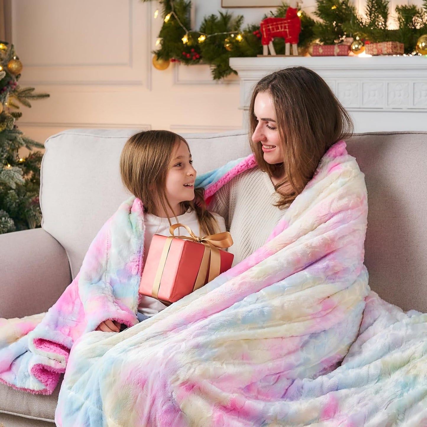 NEWCOSPLAY Super Soft Faux Fur Throw Blanket for Couch Light Rainbow Sherpa Fuzzy Plush Warm Blanket for Sofa Bed (Light Rainbow, Throw(40"x50"))