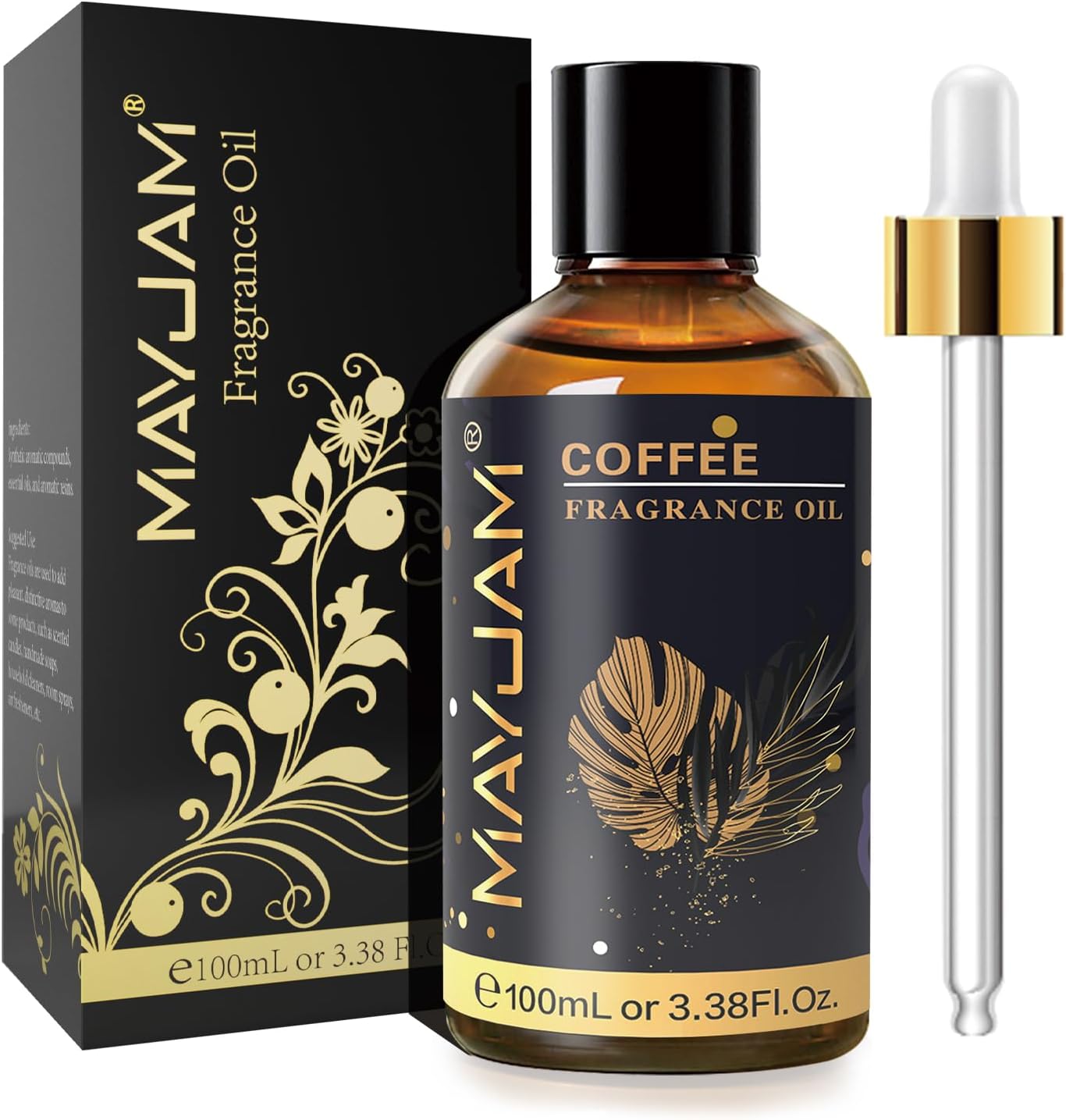 MAYJAM 100ML/3.38FL.OZ Coffee Fragrance Oils with Glass Dropper, Essential Oils for Diffusers for Home, Long Lasting Scented Oils for Diffusers Soap Candle Making