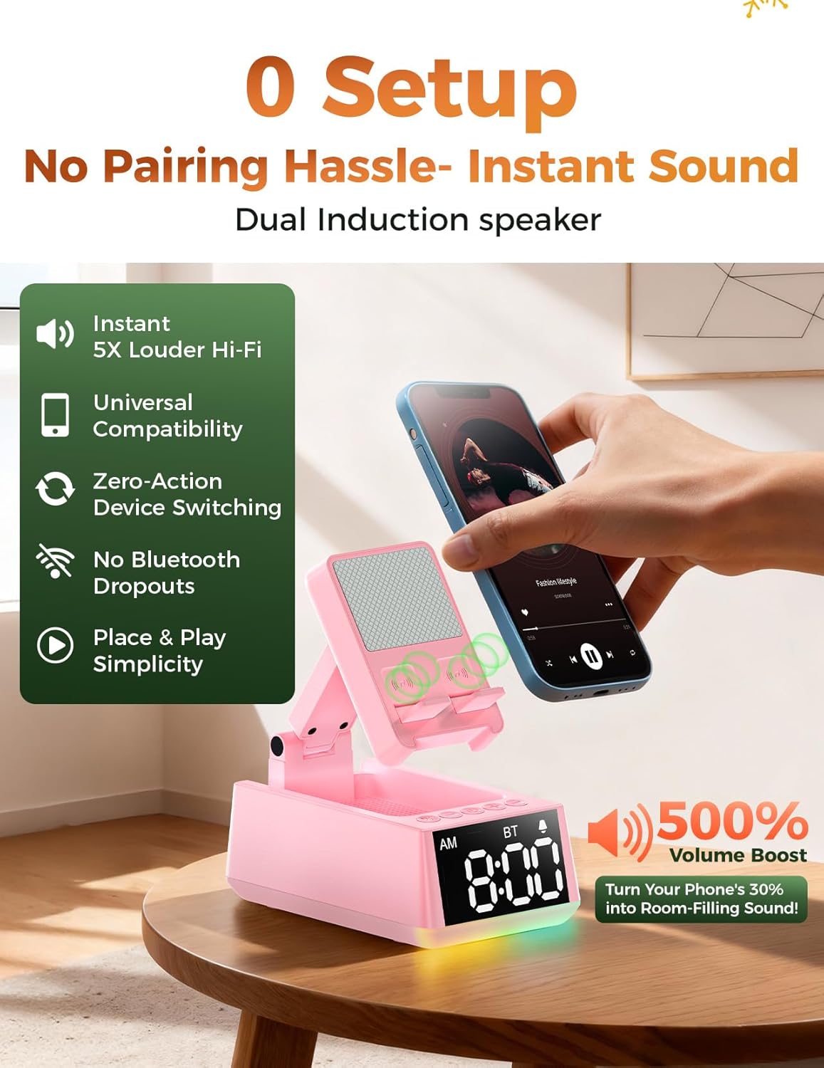 Bluetooth Speaker Birthday Gift for Women:Induction Cell Phone Stand HD Sound Valentines Gifts For Her Adult Teen,Anti-Slip Phone Holder Kitchen Gadget Women Mom Wife Girlfriend Galentines(Pink)