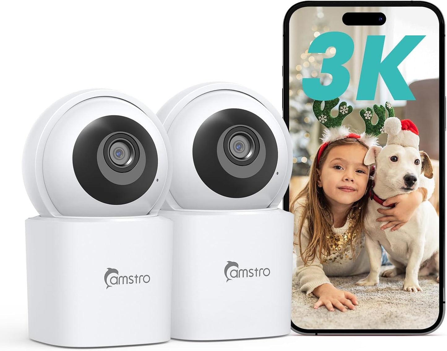 3K Indoor Security Camera 2 Pack, 360° Pan/Tilt WiFi Camera for Home Security, 2.4/5GHz Pet/Dog/Baby Camera with Phone App, Night Vision, Two-Way Audio, 24/7 SD/Cloud Storage, Works with Alexa