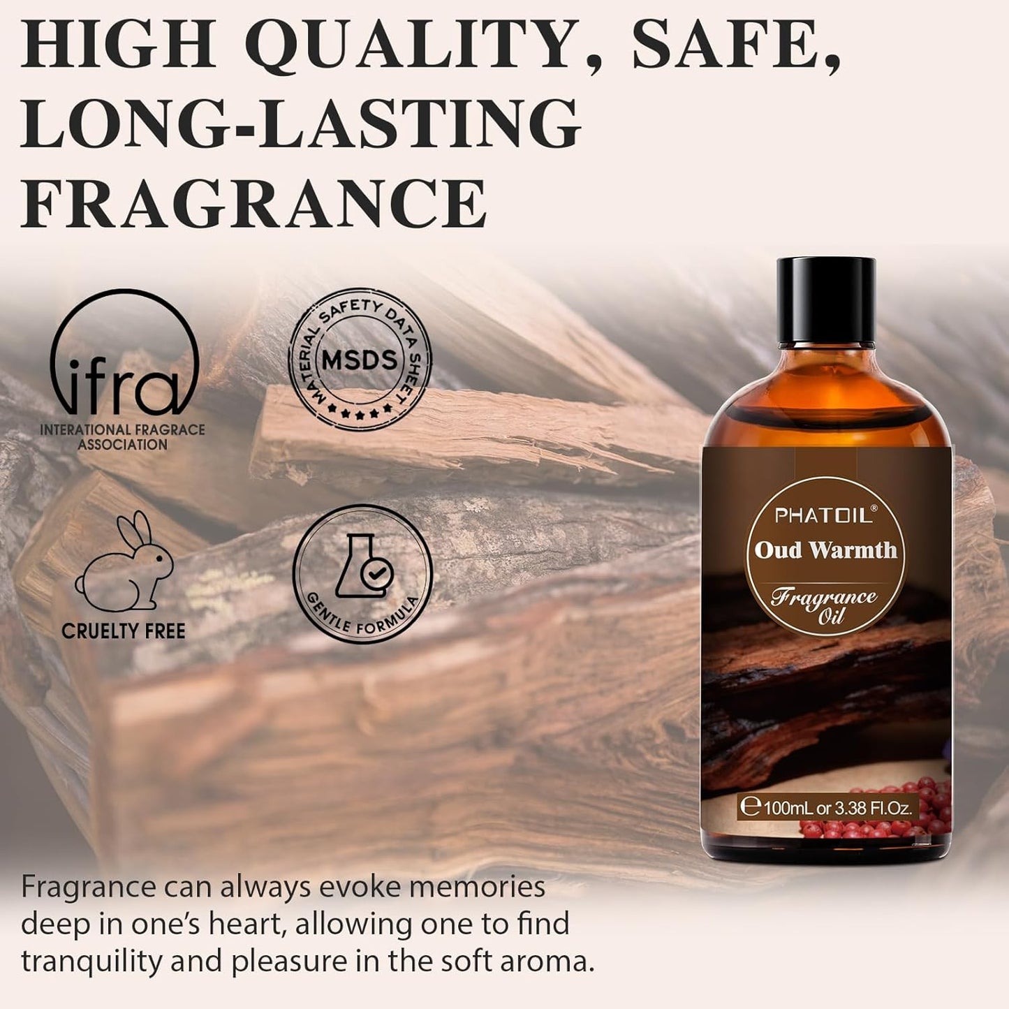 PHATOIL 3.38FL.OZ Oud Warmth Fragrance Oils for Aromatherapy, Essential Oils for Diffusers for Home, Perfect for Diffuser, Yoga, Skin Care, DIY Candle and Soap Making - 100ml