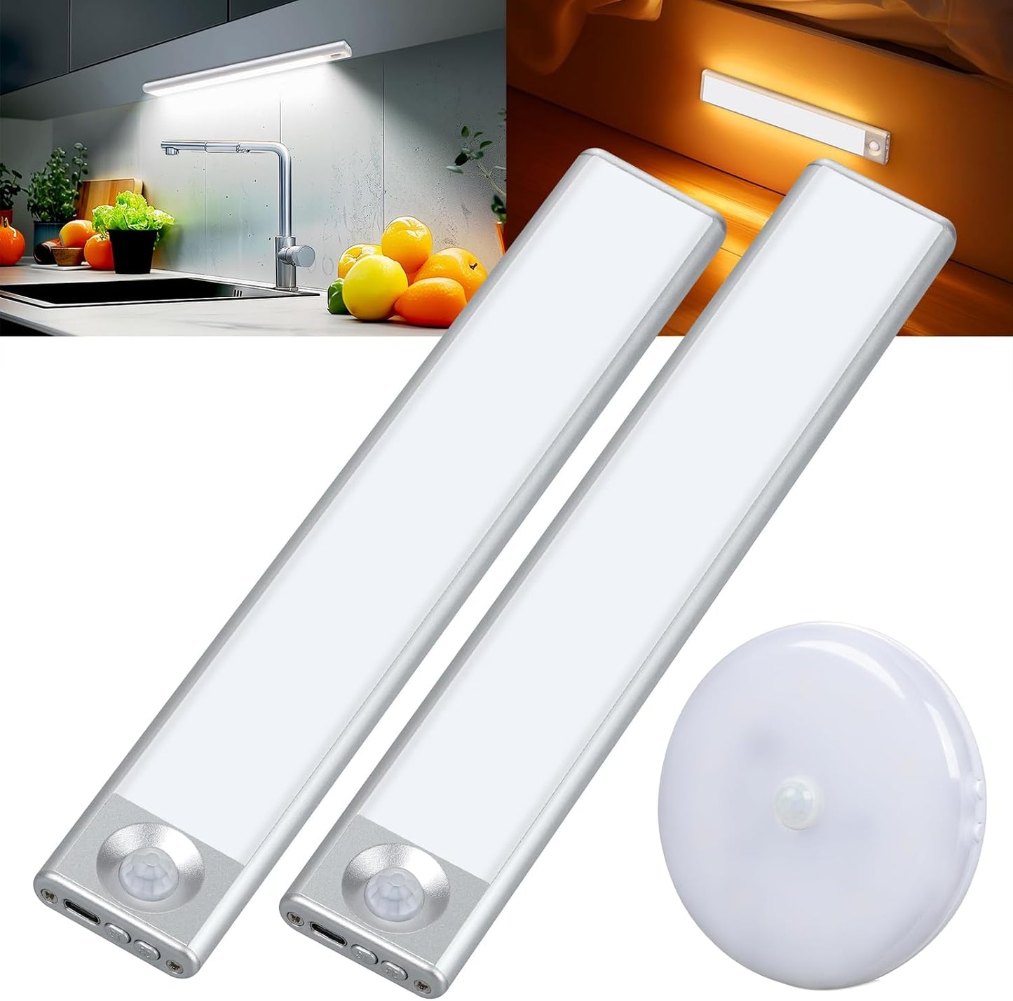 CT CAPETRONIX Under Cabinet Lights, Rechargeable Closet Lights with 3 Color Temperatures Dimmable 3 Modes, Motion Sensor Light Indoor with Magnetic, Wireless Under Counter Lights for Kitchen, Stairs