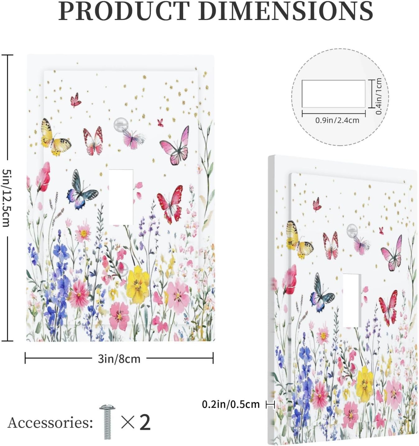 Decorative Light Switch Cover Watercolor Floral Butterfly Colorful Wildflower 1 Gang Single Toggle Device Electrical Faceplate Switchplates Decorator Outlet Wall Plate For Bed Room Decor