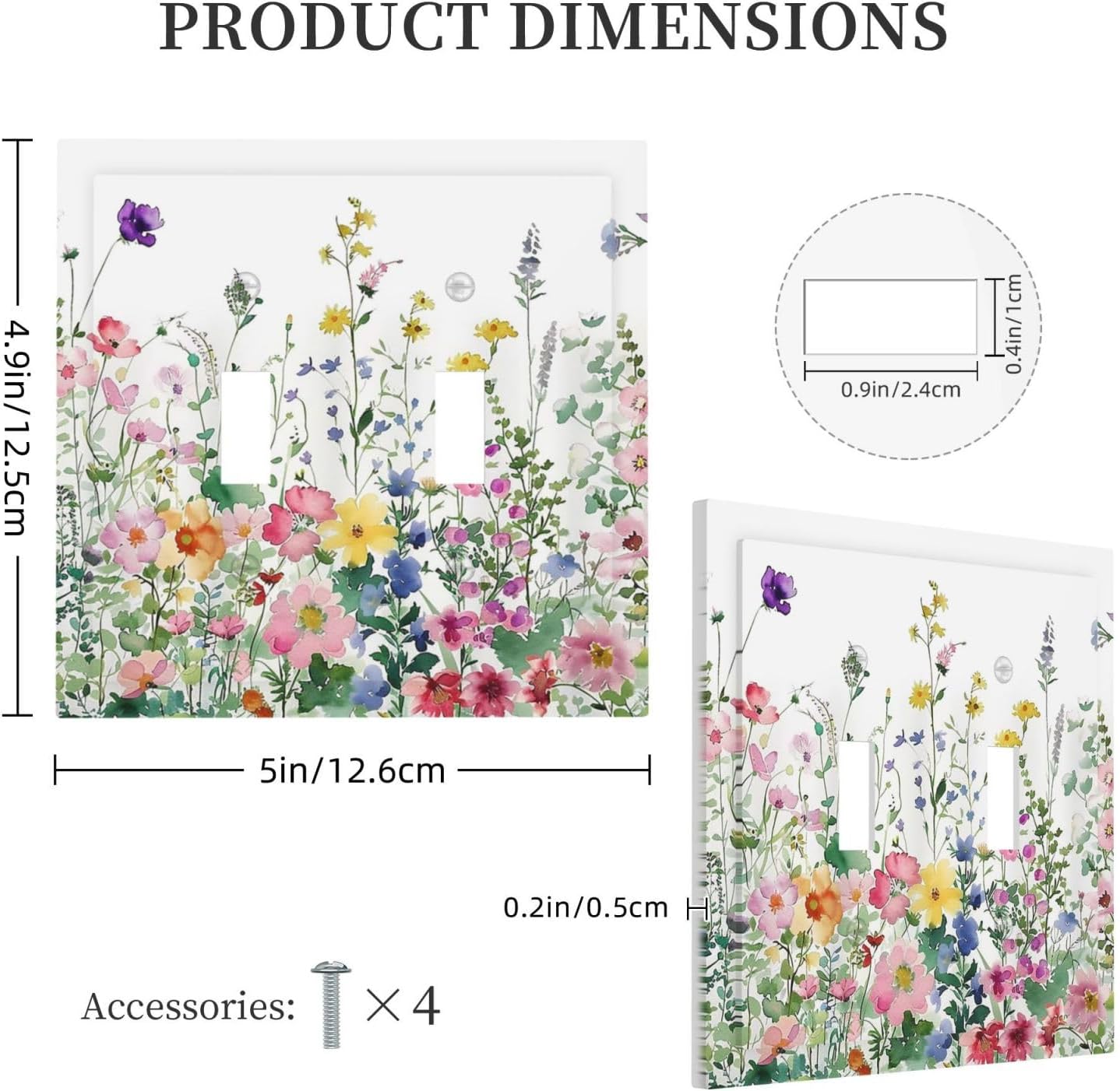 Decorative Switch Plates Boho Colorful Flowers Plant Rustic Wildflower 2 Gang Double Toggle Outlet Light Switch Cover Wall Plate Electrical Faceplate for Bed Room Bathroom Decor