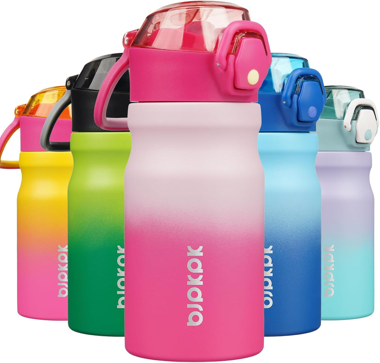 BJPKPK Insulated Water Bottle 14oz Stainless Steel Water Bottles with Straw and Carry Handle Double Wall Metal Thermal Flask,Cherry Blossom