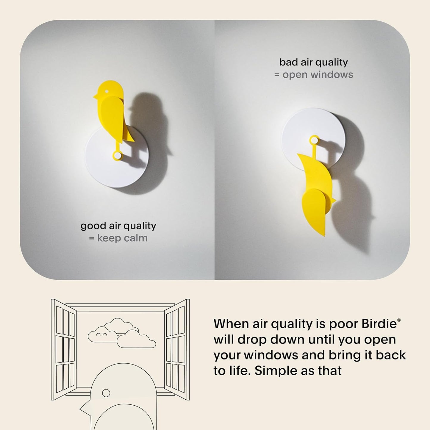 Birdie 2.0 - Design Indoor CO2 Monitor - Air Quality Meter for Home & Office - Promotes Mental & Physical Health - Modern Interior Decor - Reducing Health Risks with Clean Air (Yellow, FullBirdie)