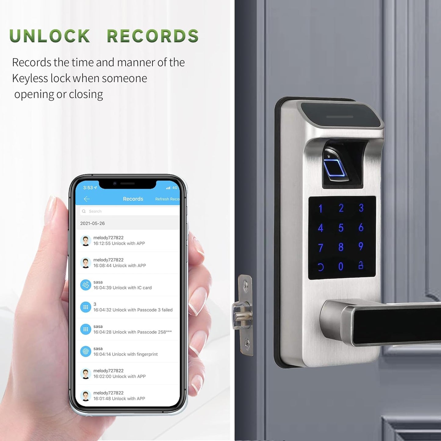 Harfo Smart Door Lock, Heavy Duty 5 in 1 Keyless Entry Door Lock, Full App Control Digital Keypad Lock, Reversible Handle with Fingerprints and Passcodes for Family/Office/Apartment (Satin Nickel)
