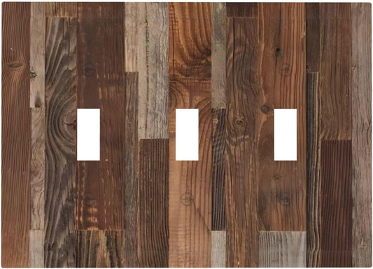 Vintage Brown Wooden Boards Print Wood Grain Decorative Switch Plates 3 Gang Wall Plate Triple Toggle Light Switch Cover Faceplate Electrical Wall Panels for Farmhouse Home Decor
