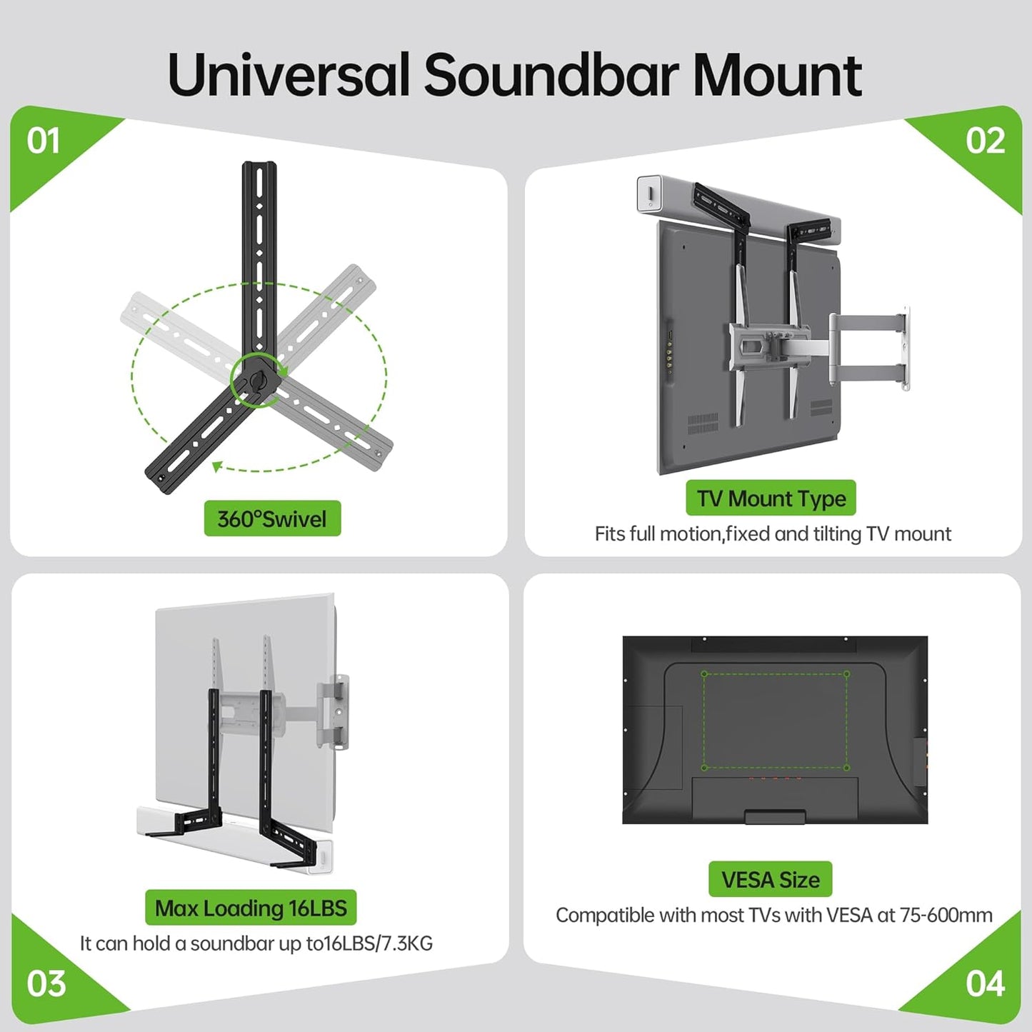 USX MOUNT Soundbar Mount, Sound Bar Mount for Mounting Above or Under TV, Fits Most of Sound Bars Up to 16 Lbs, with Detachable Extension Plates