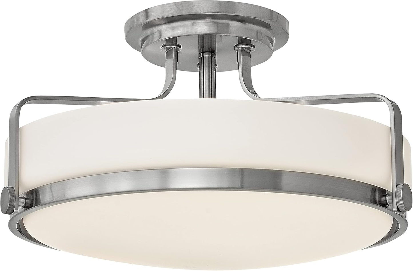 Hinkley Harper 3643BN Large Semi-Flush Ceiling Light - Sleek, Retro Style - Brushed Nickel + Etched Opal Glass