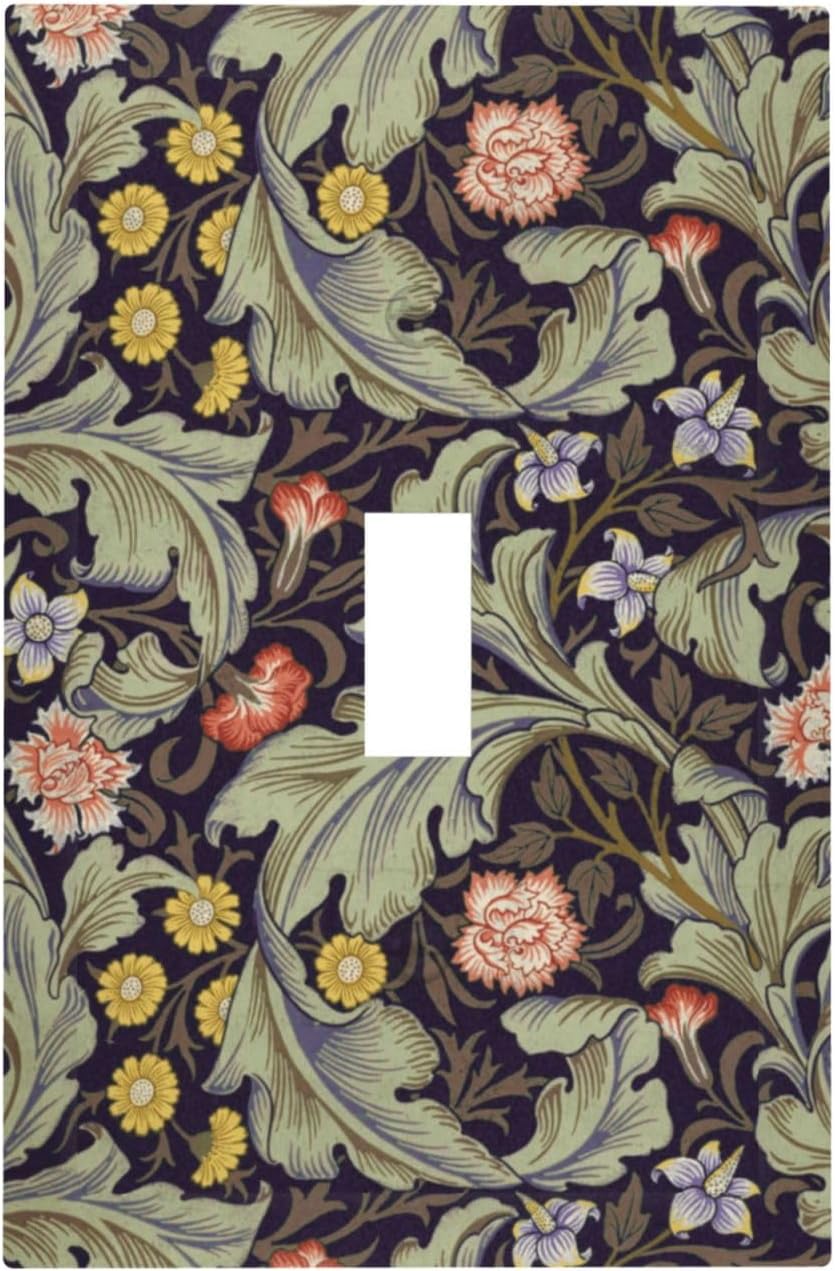 Boho William Morris Floral Green Leaves Flower Decorative Light Switch Cover 1 Gang Single Toggle Device Electrical Faceplate Switchplates Decorator Outlet Wall Plate for Farmhouse Home Decor