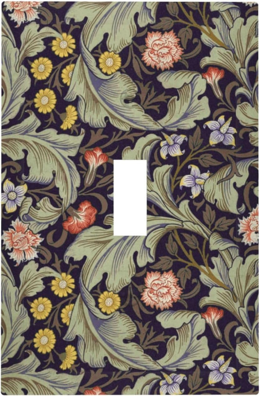 Boho William Morris Floral Green Leaves Flower Decorative Light Switch Cover 1 Gang Single Toggle Device Electrical Faceplate Switchplates Decorator Outlet Wall Plate for Farmhouse Home Decor