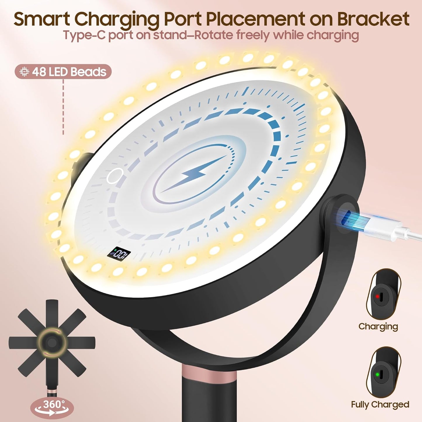 Makeup Magnifying Mirror with Light 30X/1X, Digital Display, 2-Sided Touch Control, Makeup Mirror with 3 Color Lights,360° Rotate, Height Adjustable Lighted Magnifying Mirrors for Desk Travel