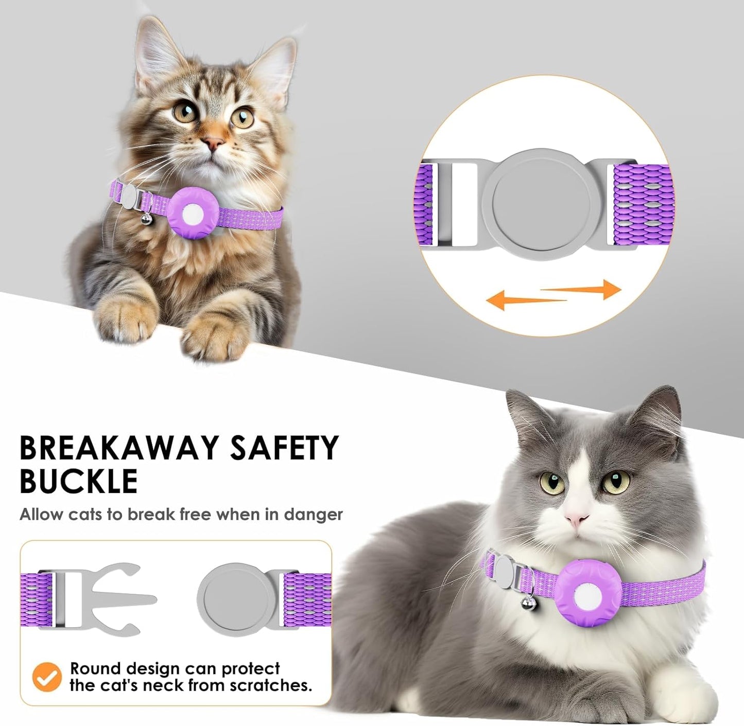 Cat Tracker, Waterproof Pet Tracker for Cats, Cat GPS Tracker Collar with Safety Elastic Buckle, Compatible with Apple Find My App (Only iOS), No Monthly Fee, Purple