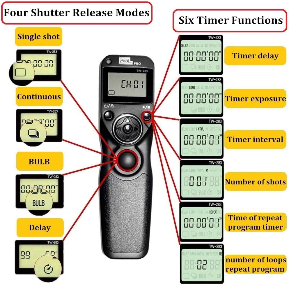 Pixel Timer Shutter Release Remote Control TW283-DC2 Remote Release for Nikon Z7 Z7II Z6 Z6II Z5 D5600 D3300 D5000 D5100 D5200 D5300 D5500 D90 D7000 D7100 D7200 D7500 D780 D610 D750 P7700 P7800