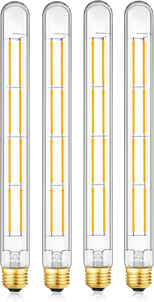 XININSUN T300 Led Bulb, 11.8 Inch Long Tubular Led Light Bulbs, 100Watt Equivalent, 1000lm, Dimmable, Clear Glass, E26 10W T10 LED Edison Tube Lamp Bulb,4 Pack. (10W=100W 3000K)