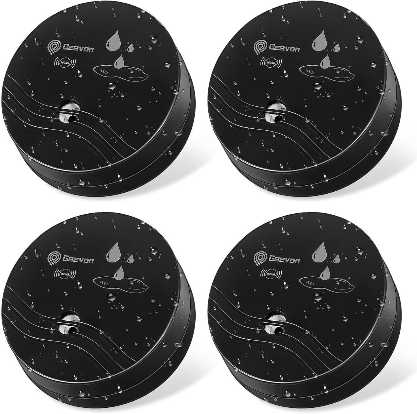 Geevon 2 Pack Water Leak Detectors, 100dB Water Sensor Alarms Flood Detector for Basements, Bathrooms, Laundry Rooms, Kitchens, Garages, and Attics, Water Alarms Battery-Operated (Battery Included)