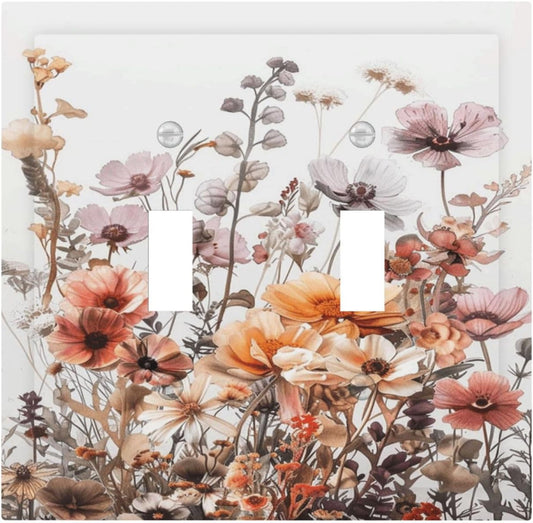 Boho Nursery Wildflower Flora Vintage Flower Decorative Switch Plates 2 Gang Double Toggle Outlet Light Switch Cover Wall Plate Electrical Faceplate for Bedroom Living Room Decor
