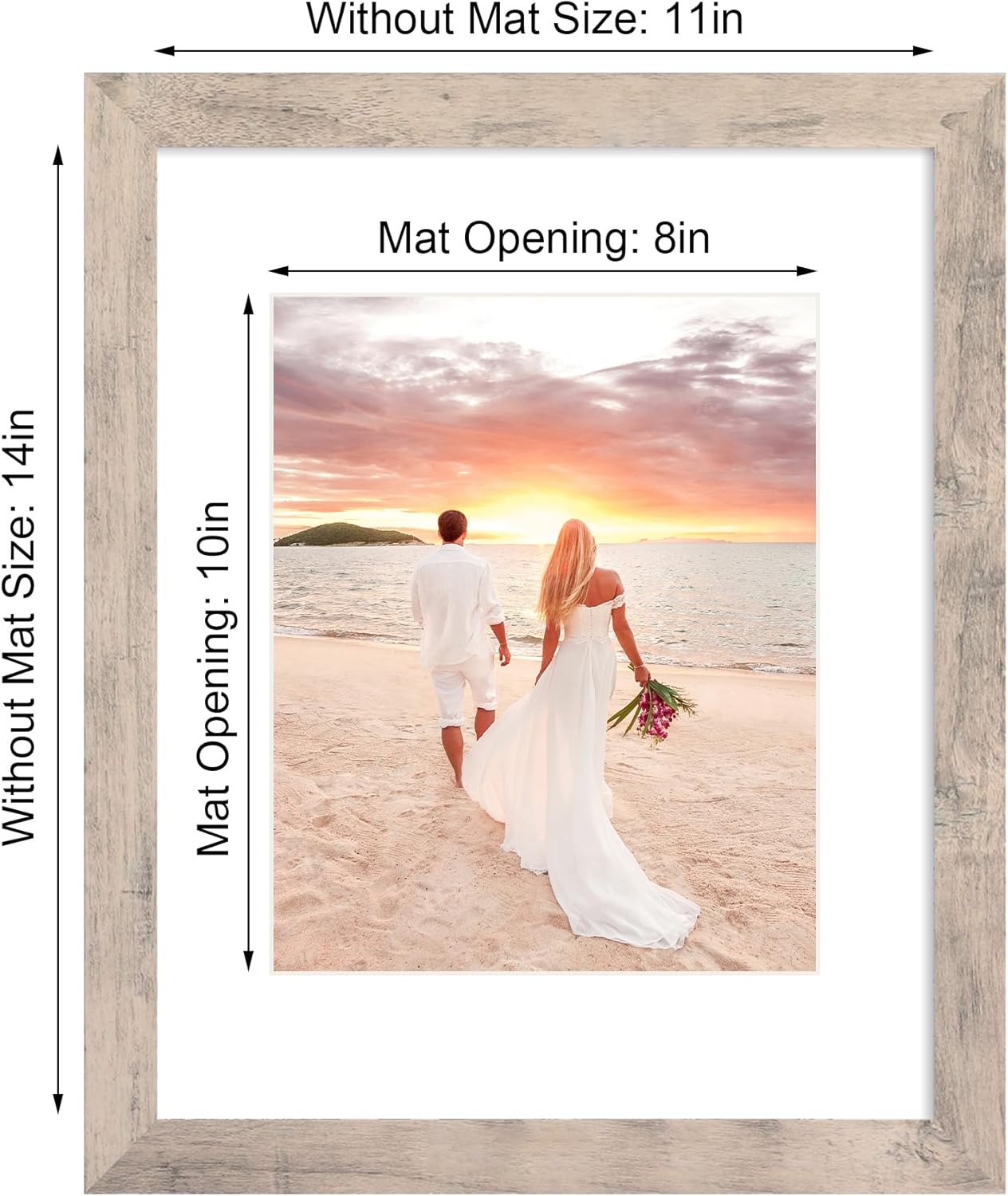 iRahmen 11x14 Picture Frame Set of 2 with Tempered Glass, Smoke Gray Frame Display 8x10 Picture with Mat or 11 x 14 Without Mat, Wooden Photo Frame for Horizontal or Vertical Wall Mount